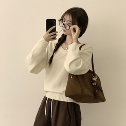 ラグランVネックワッペンニット(6color) IVORY