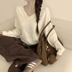 ラグランVネックワッペンニット(6color) IVORY