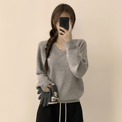 ラグランVネックワッペンニット(6color) GREY