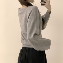 ラグランVネックワッペンニット(6color) GREY