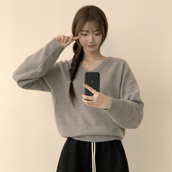 ラグランVネックワッペンニット(6color) GREY