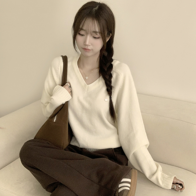 ラグランVネックワッペンニット(6color) IVORY