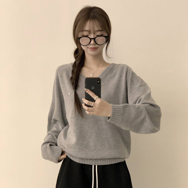 ラグランVネックワッペンニット(6color) GREY