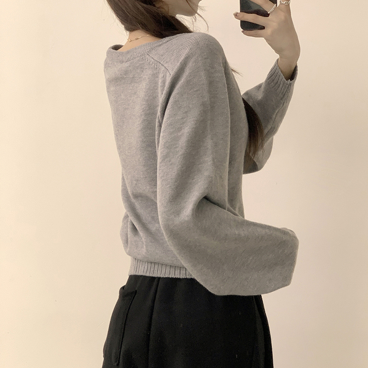 ラグランVネックワッペンニット(6color) GREY