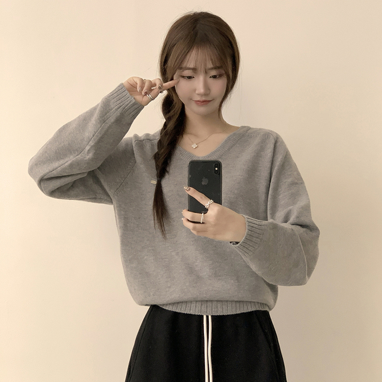 ラグランVネックワッペンニット(6color) GREY