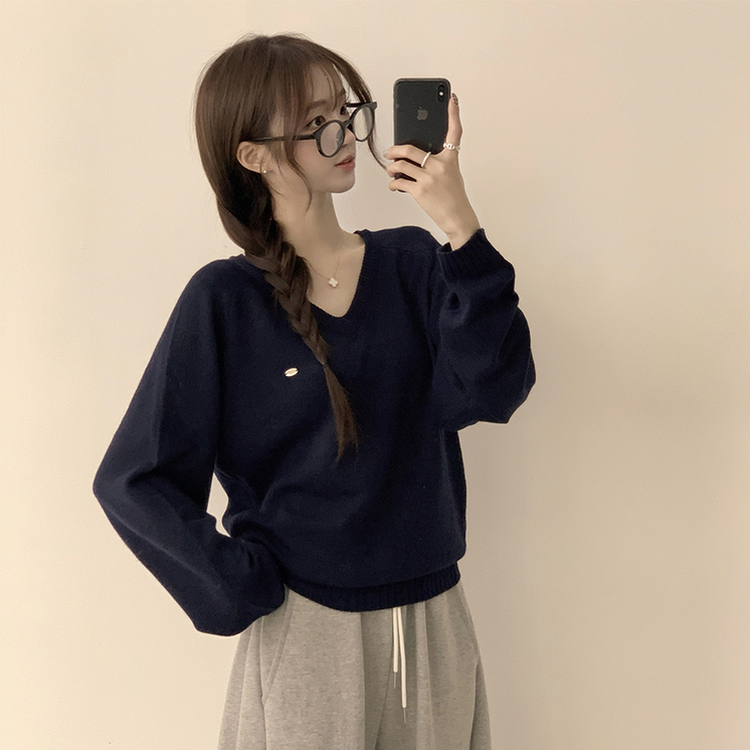 ラグランVネックワッペンニット(6color) NAVY