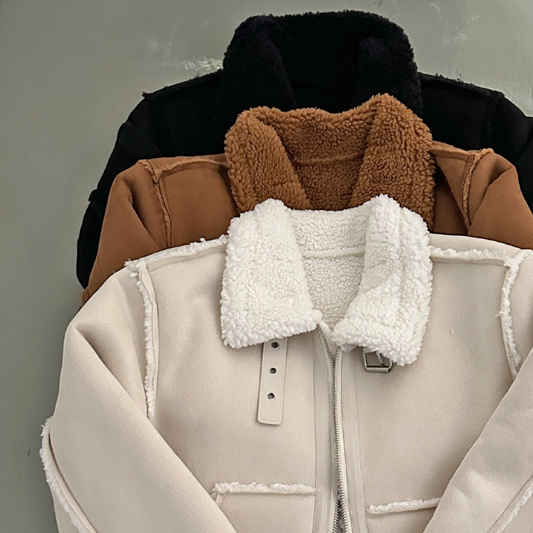 디얼 버클 스웨이드 양털 크롭 무스탕