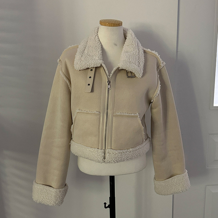 디얼 버클 스웨이드 양털 크롭 무스탕