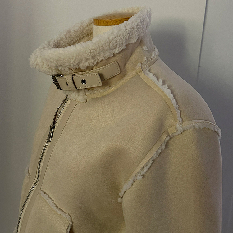 디얼 버클 스웨이드 양털 크롭 무스탕