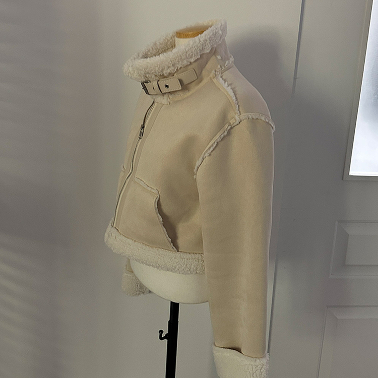 디얼 버클 스웨이드 양털 크롭 무스탕