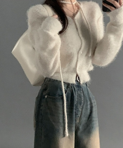 【マフラー付き】アンゴラフェアリーニットカーディガン(5color) IVORY