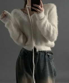 【マフラー付き】アンゴラフェアリーニットカーディガン(5color) IVORY