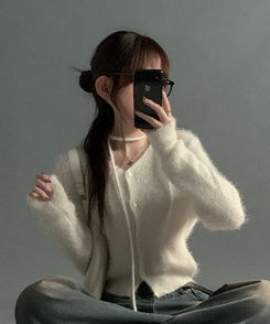 【マフラー付き】アンゴラフェアリーニットカーディガン(5color) IVORY