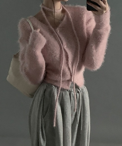 【マフラー付き】アンゴラフェアリーニットカーディガン(5color) PINK