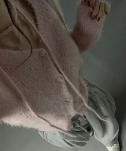 【マフラー付き】アンゴラフェアリーニットカーディガン(5color) PINK