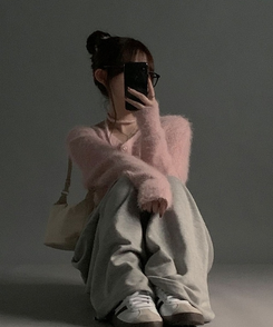 【マフラー付き】アンゴラフェアリーニットカーディガン(5color) PINK