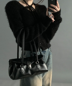 【マフラー付き】アンゴラフェアリーニットカーディガン(5color) BLACK