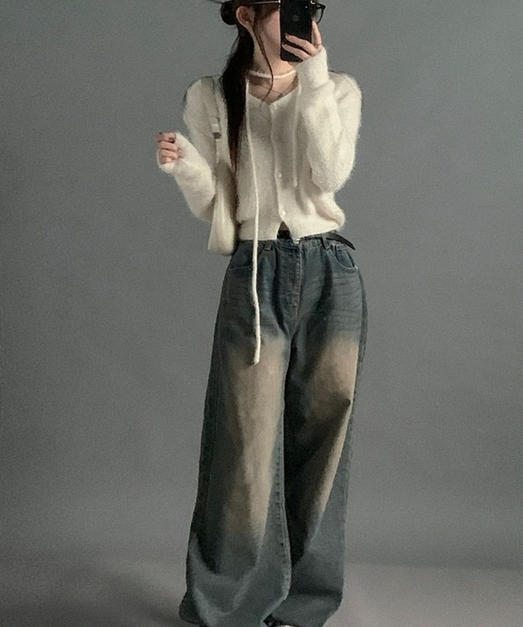 【マフラー付き】アンゴラフェアリーニットカーディガン(5color) IVORY