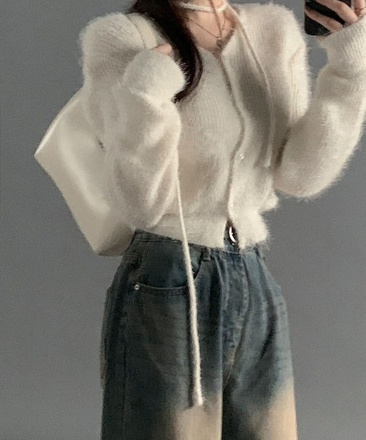 【マフラー付き】アンゴラフェアリーニットカーディガン(5color) IVORY