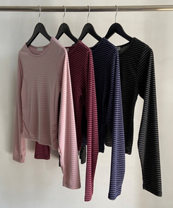 ラウンドストライプ長袖Tシャツ