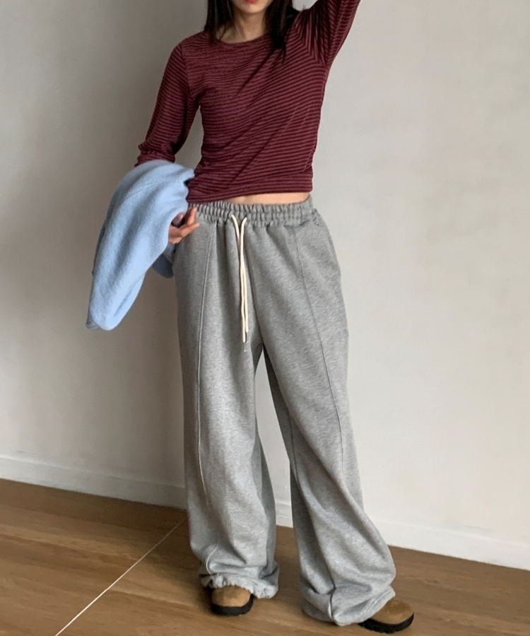 ラウンドストライプ長袖Tシャツ WINE