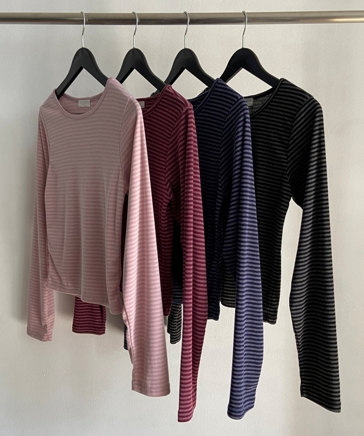 ラウンドストライプ長袖Tシャツ
