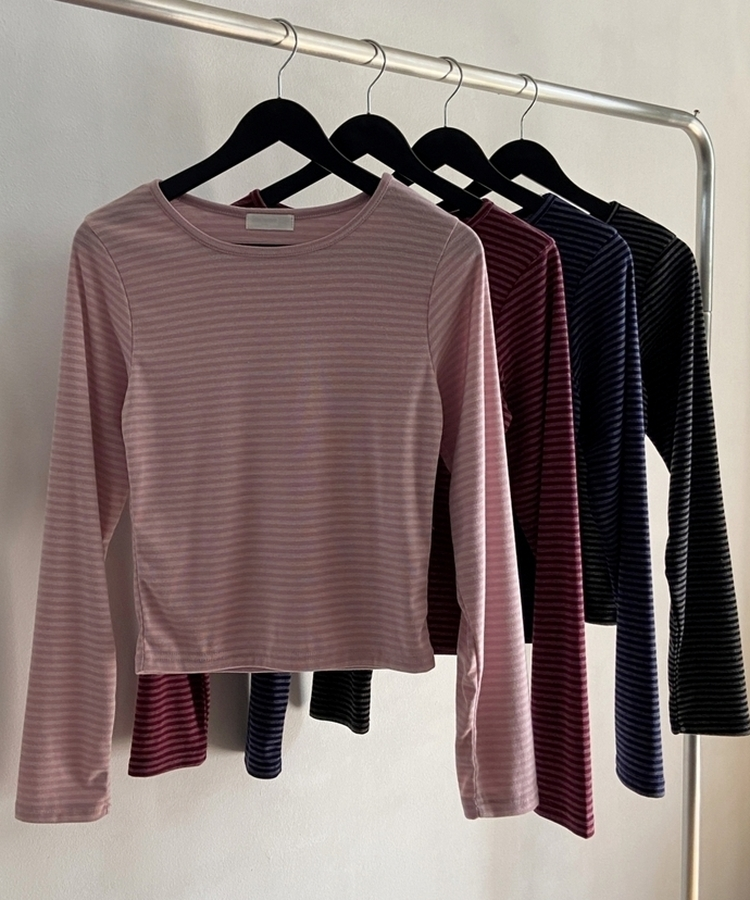 ラウンドストライプ長袖Tシャツ