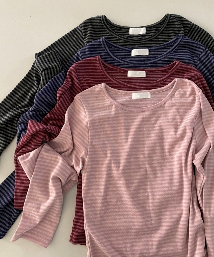 ラウンドストライプ長袖Tシャツ