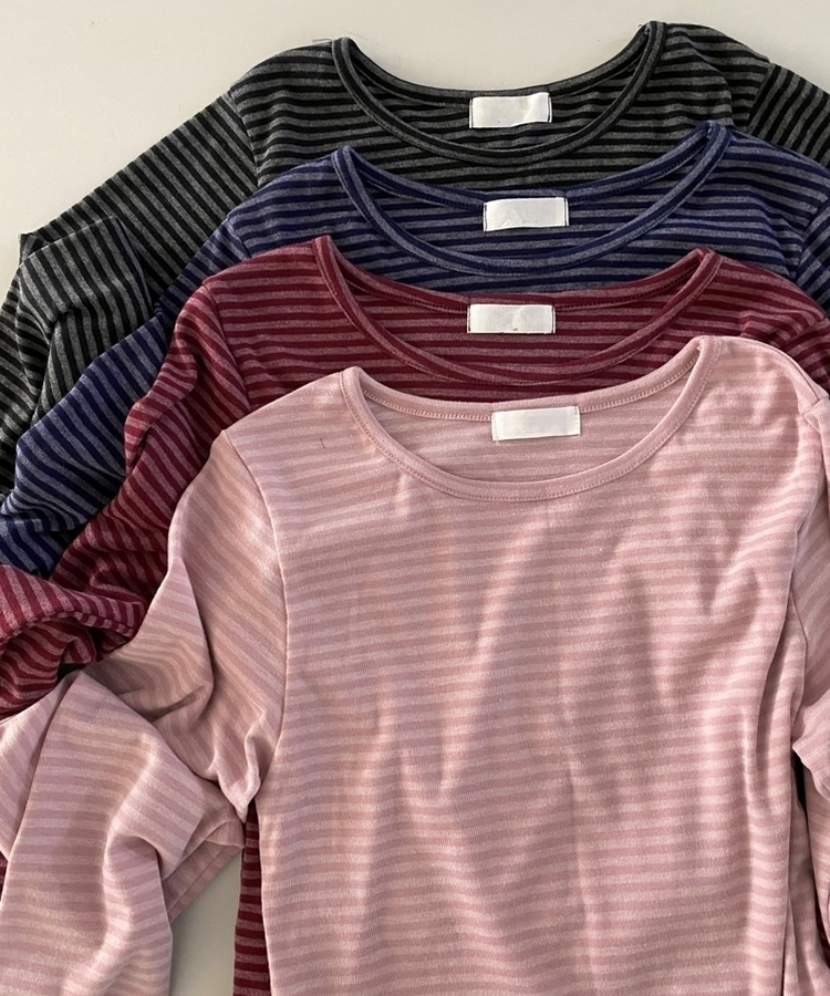 ラウンドストライプ長袖Tシャツ