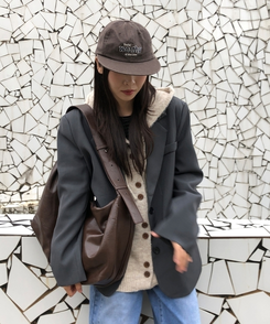 フェイクレザーショルダークロスバッグ BROWN