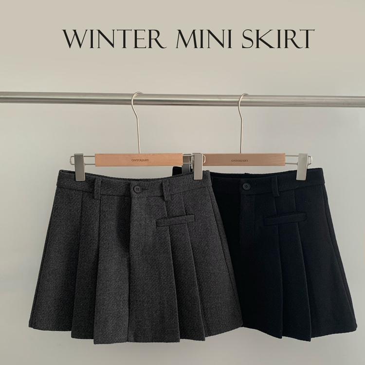 厚手ウールAラインプリーツミニスカートパンツ