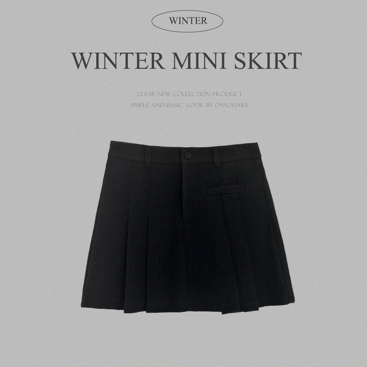 厚手ウールAラインプリーツミニスカートパンツ