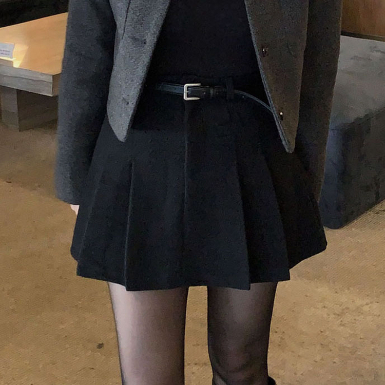 厚手ウールAラインプリーツミニスカートパンツ