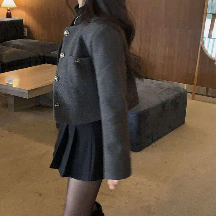 厚手ウールAラインプリーツミニスカートパンツ