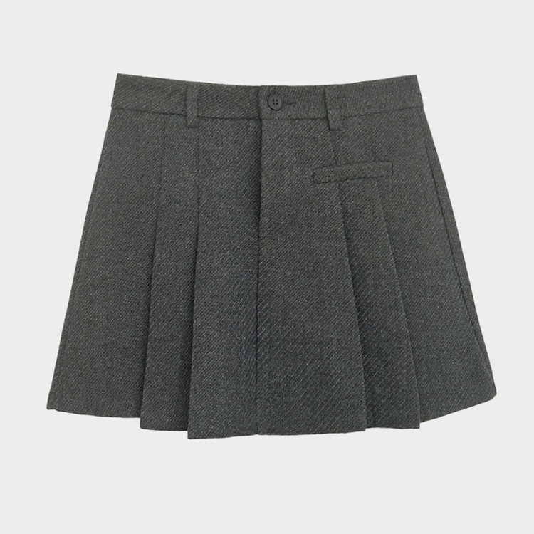 厚手ウールAラインプリーツミニスカートパンツ