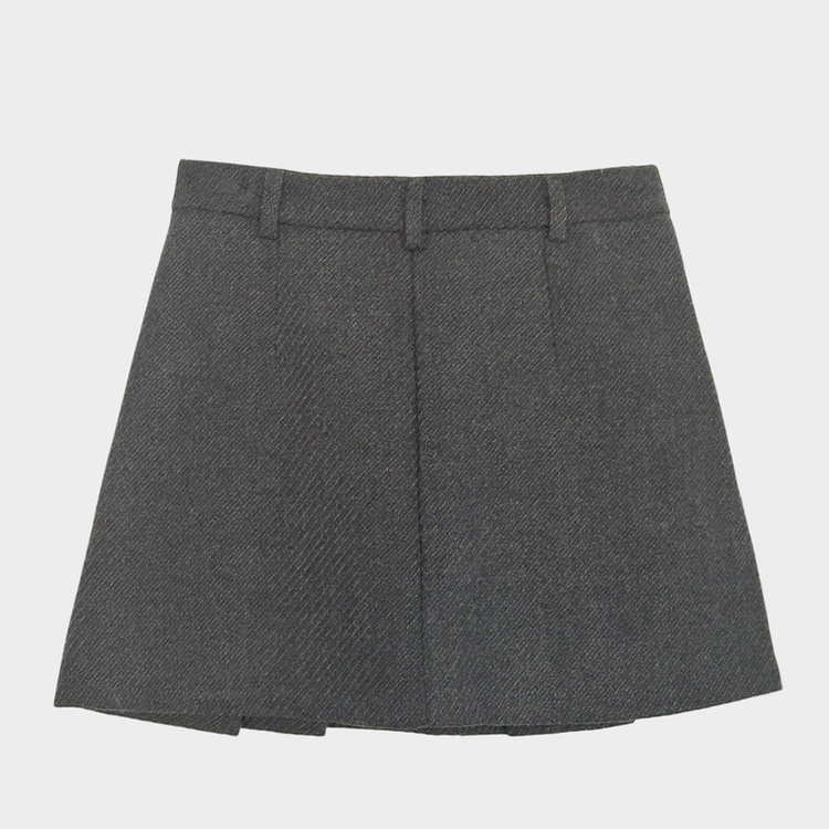 厚手ウールAラインプリーツミニスカートパンツ