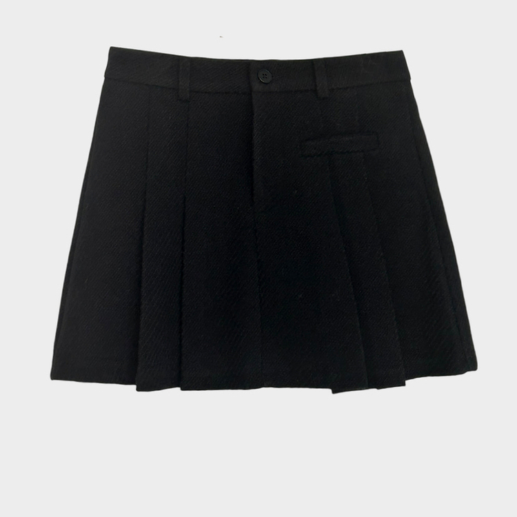 厚手ウールAラインプリーツミニスカートパンツ