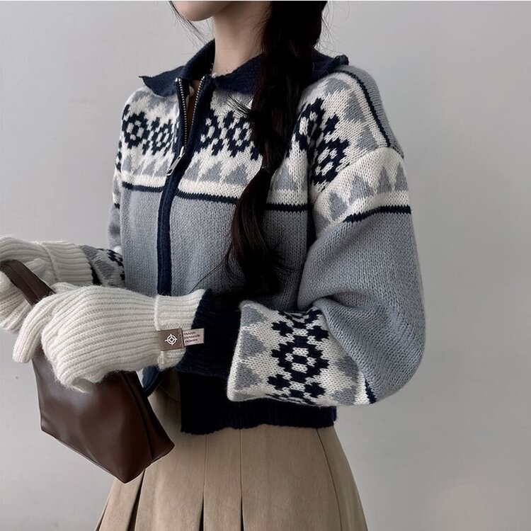 ルーズフィットノルディックニットジップアップ