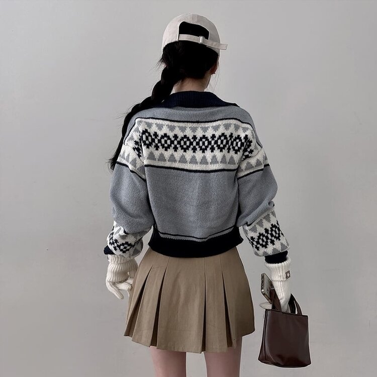 ルーズフィットノルディックニットジップアップ