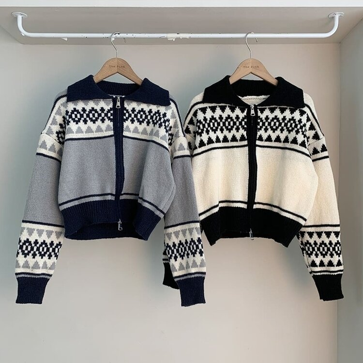 ルーズフィットノルディックニットジップアップ