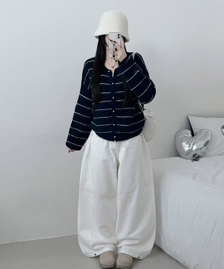 ストライプニットカーディガン