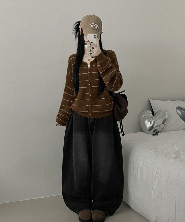 ストライプニットカーディガン