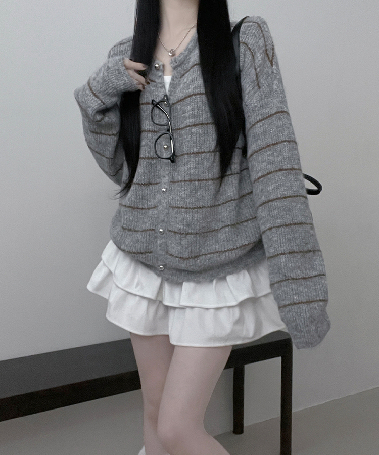 ストライプニットカーディガン ストライプニットカーディガン｜カーディガン｜韓国ファッション