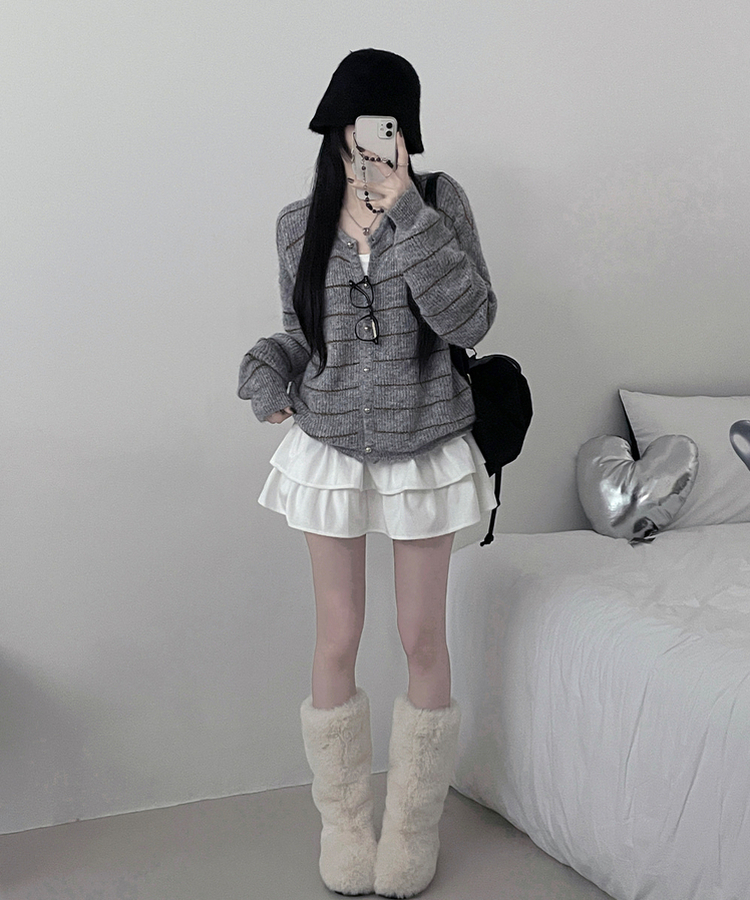 ストライプニットカーディガン