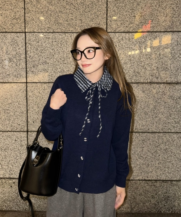 쁘띠 니트 셔츠 가디건 네이비