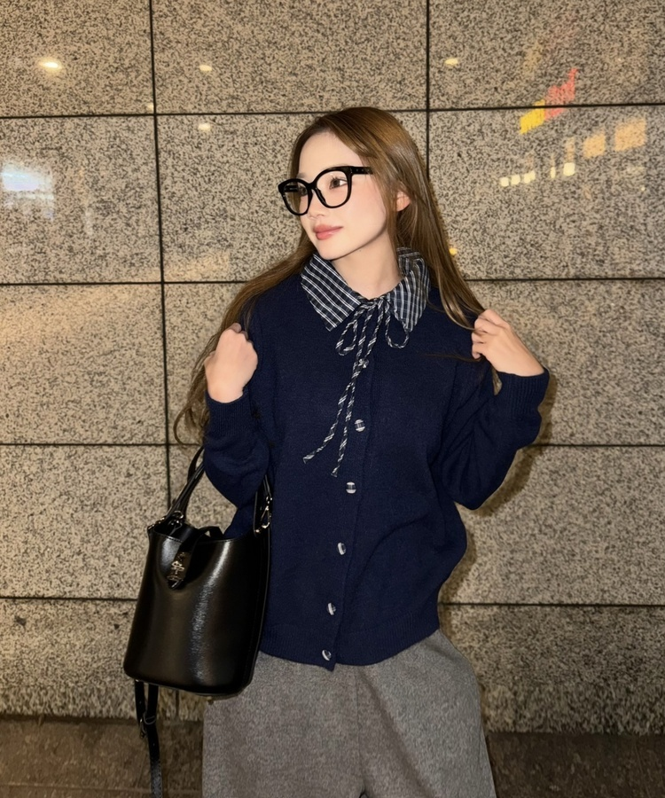 쁘띠 니트 셔츠 가디건 네이비