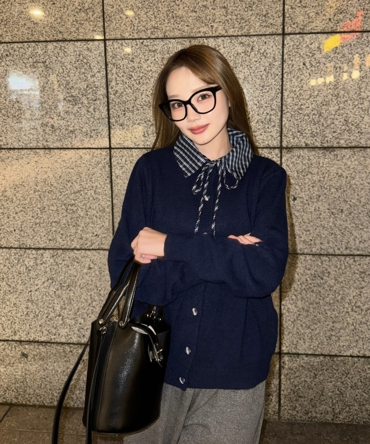 쁘띠 니트 셔츠 가디건 네이비