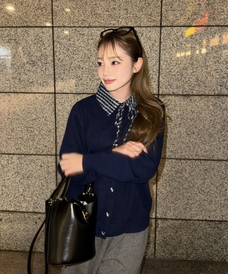 쁘띠 니트 셔츠 가디건 네이비