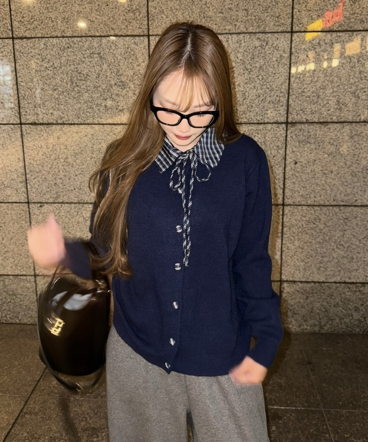 쁘띠 니트 셔츠 가디건 네이비