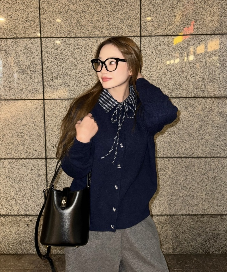 쁘띠 니트 셔츠 가디건 네이비